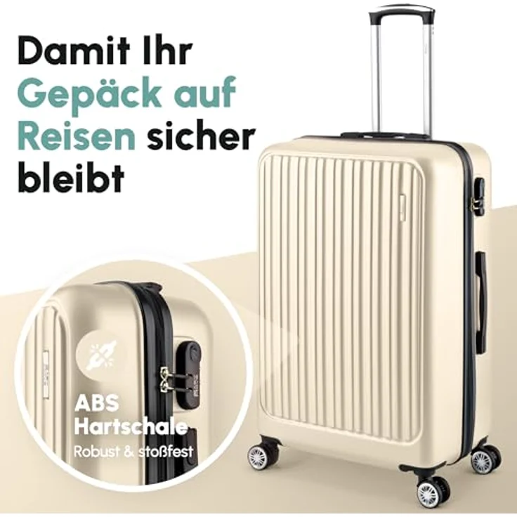 Easy Move ABS Hartschalenkoffer, 54cm, ergonomisch mit 360° Rädern und Zahlen-Schloss, cream white – Bild 3