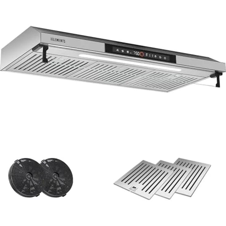 KB ELEMENTS Dunstabzugshaube 90cm, Umluft/Abluft mit 650m³/h Saugleistung, doppeltem Motor und Touch-Gestensteuerung