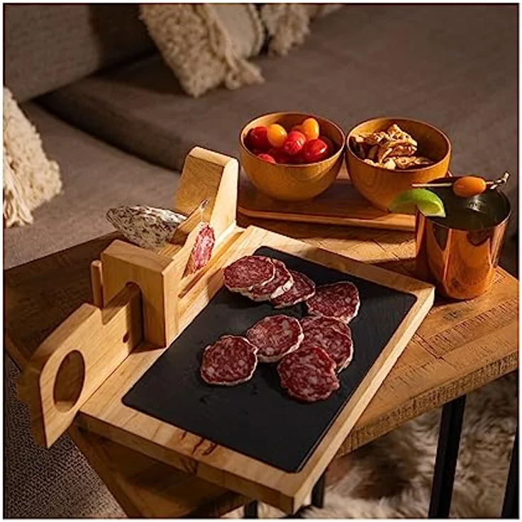 Livoo Wurst Guillotine mec127, Wurstschneider mit Schieferplatte und Holzgriff – Bild 2