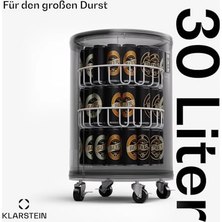 Klarstein Beersafe L Mini-Kühlschrank mit LED Display, Leiser Edelstahl-Kühlschrank, Indoor/Outdoor Getränkekühlschrank, Weinkühlschrank für Getränke, 30L Kühlschrank mit 360° Sicht, 0-16°C – Bild 3