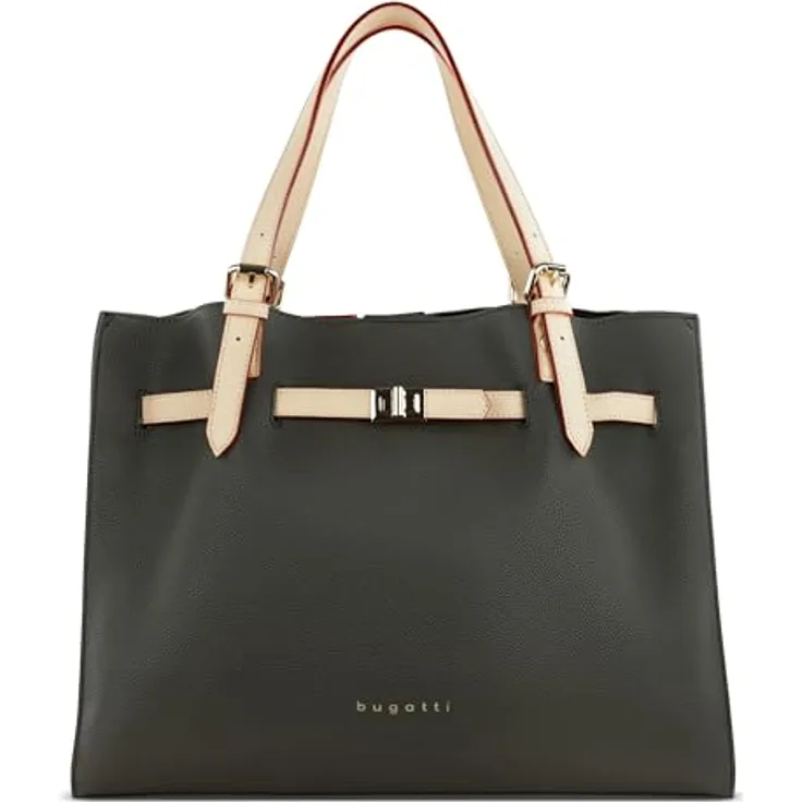 Bugatti Ella Shoulderbag L, elegante Tote Bag aus hochwertigem Kunstleder, grau, 2 Tragevarianten