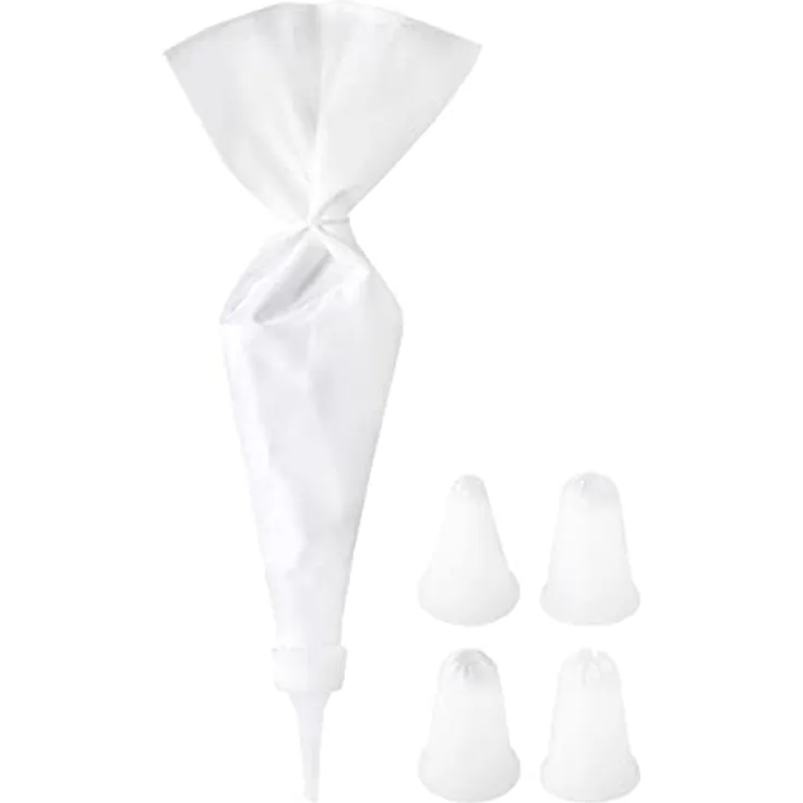 wenco Premium Spritzbeutel-Set, 7-teilig: Spritzbeutel, Adapter und 5 Tüllen, Leinen/Kunststoff, Weiß, Modell 2023