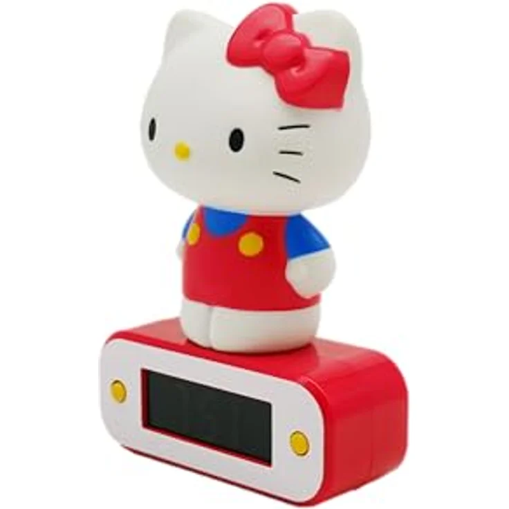 TEKNOFUN Kitty Wecker mit 3D-Figur, beleuchtet in Rot, digitale Anzeige von Uhrzeit und Temperatur – Bild 3