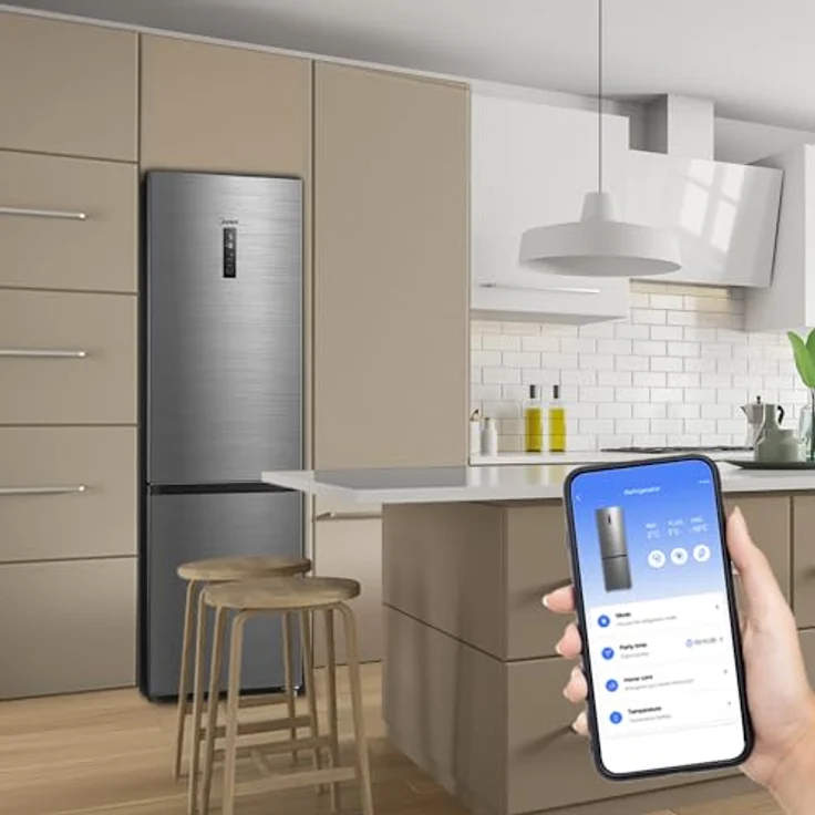 Midea MDRB521MIC46A Kühl-/Gefrierkombination/No Frost/WiFi-Steuerung/201 cm hoch / 59,5 cm breit /70 cm tiefe/177 kWh/Jahr/256 L Kühlteil/ 122 L Gefrierteil/Inverter Kompressor, Front Inox – Bild 3