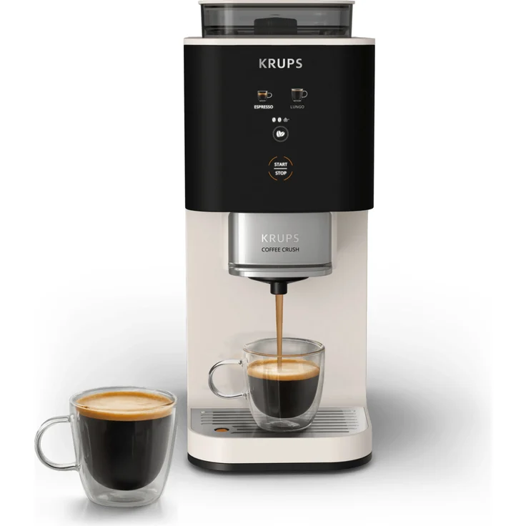 Krups SA400 Coffee Crush Kaffeevollautomat, ultrakompakt mit Edelstahl-Mahlwerk, elfenbein