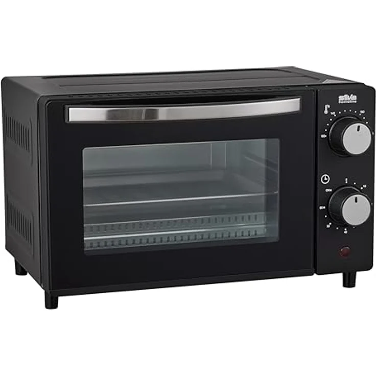 SILVA Schneider MB 1000, Minibackofen, 10 L, schwarz, 650 Watt, Temperaturregelung 100-230 °C, Timer mit Endsignal, Quarzheizelemente, Doppelglastür, Inklusive Backblech, Grillrost & Griff – Bild 4