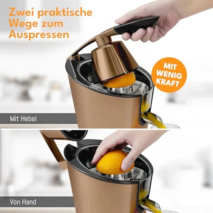 Lebenlang Zitruspresse, elektrische Saftpresse 600W mit Edelstahlkegel und BPA-frei, Schwarz & Silber – Bild 5