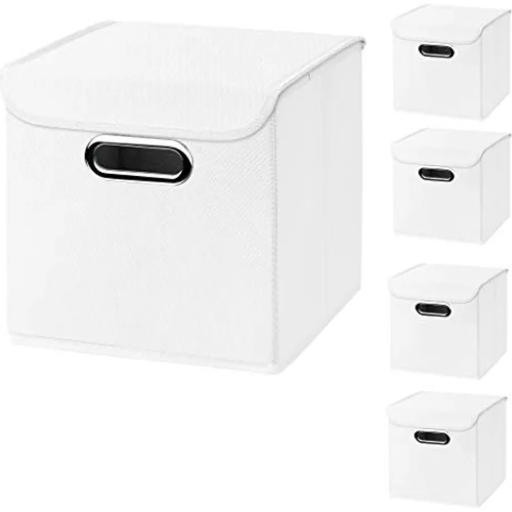 CM3 5 Stück weiß Faltbox 25 x 25 x 25 cm Aufbewahrungsbox faltbar, mit Deckel