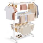 SONGMICS Wäscheständer, Standtrockner 4 Ebenen, klappbare Flügel, mit Rollen, Wolkenweiß