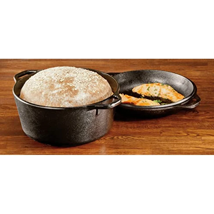Lodge Cacerola Doble Redonda, Gusseisen Schmortopf mit 2,5 l Volumen, 25 cm, vorgebrannt, ideal für Induktionsherde – Bild 5