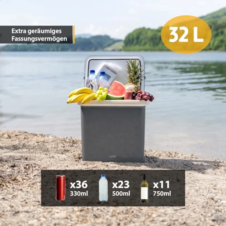 TZS First Austria Kühlbox 32L, elektrisch mit 12V & 230V, thermoelektrische Cool Box zum Kühlen & Warmhalten, transportabel mit Griff, Grau – Bild 3