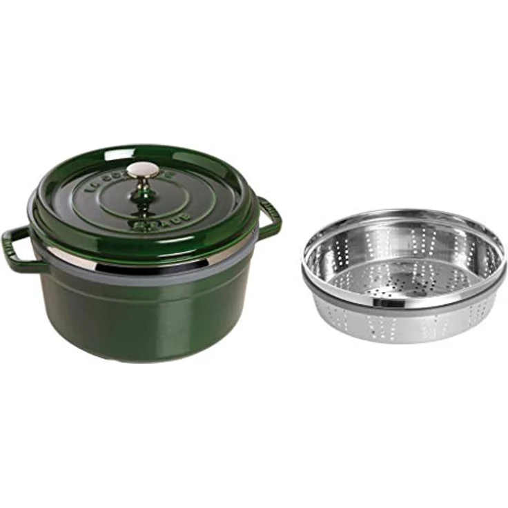 STAUB Gusseisen Bräter-Cocotte, mit Dämpfeinsatz, rund 26 cm, 5,2 L, basilikum - grün – Bild 5