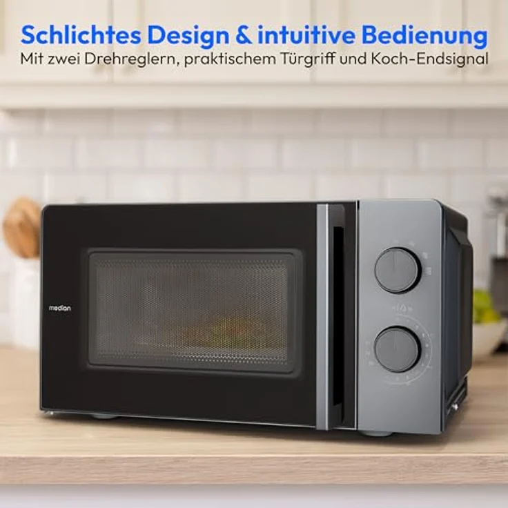 MEDION Mikrowelle MD12211, kompakt (17L, 700 Watt, 5 Mikrowellenstufen, Auftaufunktion, Timer), grau [MODELL 2025] – Bild 5