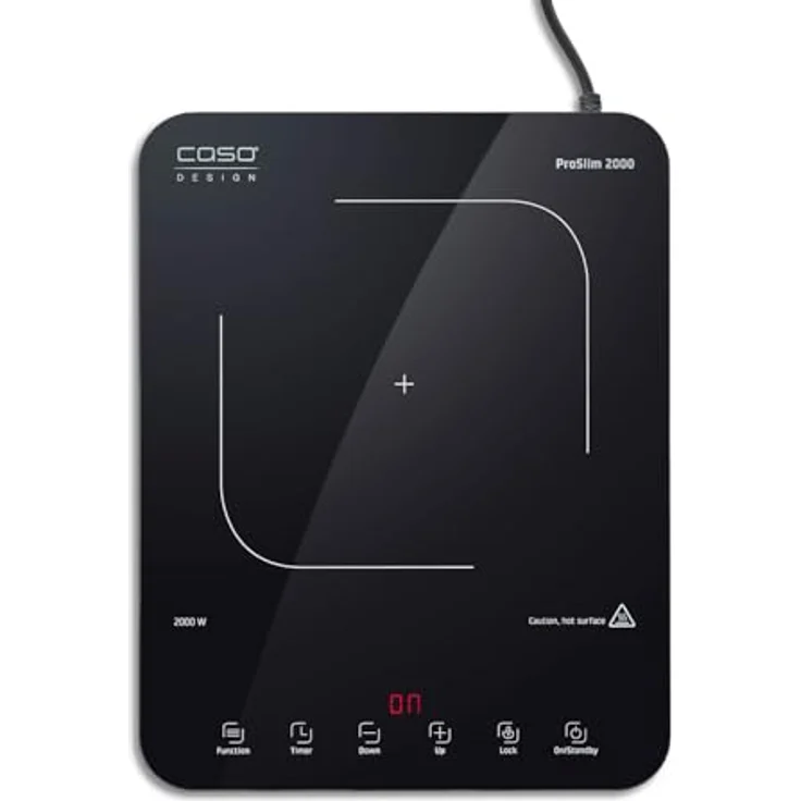 Caso ProSlim 2000 - Mobiles Induktionskochfeld, 2000W, 10 Leistungs- & Temperaturstufen, Sensor-Touch, LED-Anzeige, Auto-Topferkennung, Timer, Überhitzungsschutz, Kindersicherung, Schwarz – Bild 2