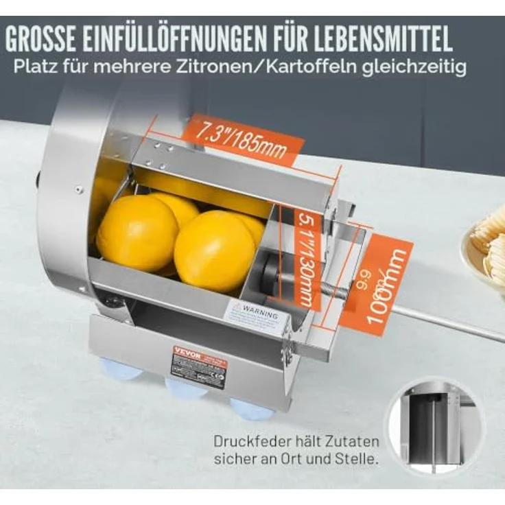VEVOR Manueller Gemüse- und Obstschneider, Edelstahl, 0–12 mm einstellbare Dicke, mit 2 Ersatzklingen, für Kartoffeln, Gurken, Zitronen und Tomaten – Bild 5