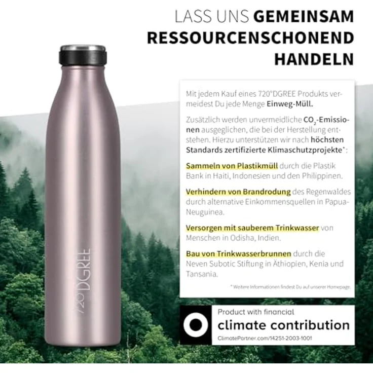 720°DGREE Edelstahl Trinkflasche “milkyBottle” - 750ml - BPA-Frei, Auslaufsicher, Kohlensäure geeignet, für Sport, Uni und Outdoor, Edelstahl 18/8 – Bild 5