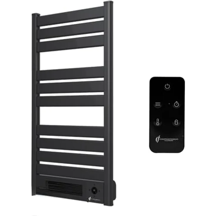Sannover Omiros, Elektrischer Handtuchtrockner mit Gebläse, 2000 W, schwarz, LED-Display, fernbedienbar, Heizleistung für 15 m²