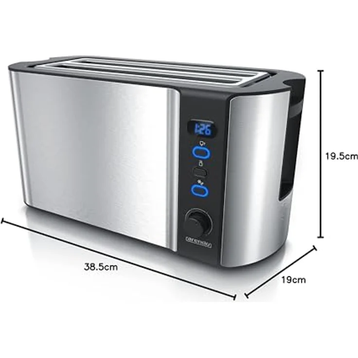 Arendo Edelstahl Toaster Langschlitz 4 Scheiben - Defrost Funktion - wärmeisolierendes Gehäuse - mit integrierten Brötchenaufsatz - 1500W - Krümelschublade - Display mit Restzeitanzeige - silber – Bild 9