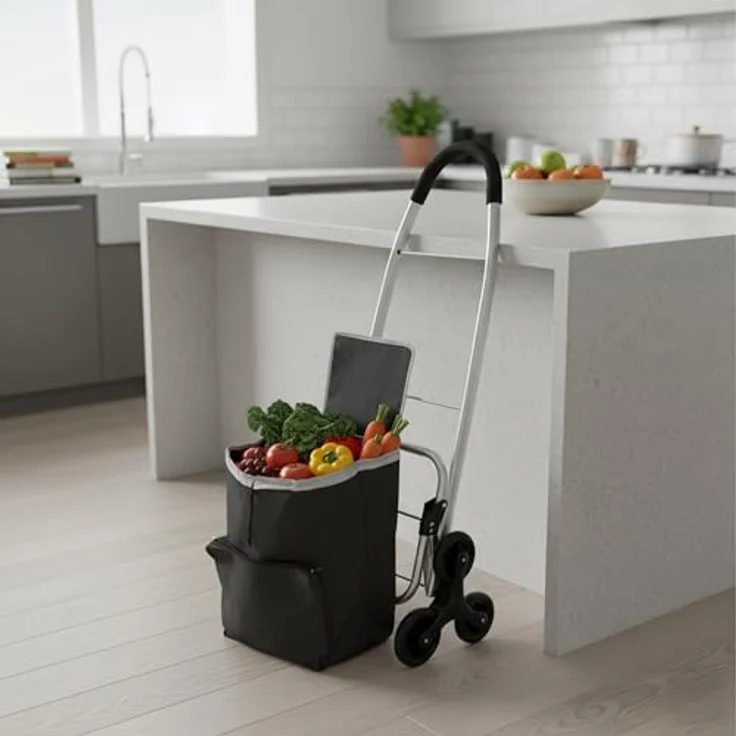 relaxdays Einkaufstrolley Treppensteiger 45 l, mit Kühlfach und hohen Traglast in schwarz – Bild 6