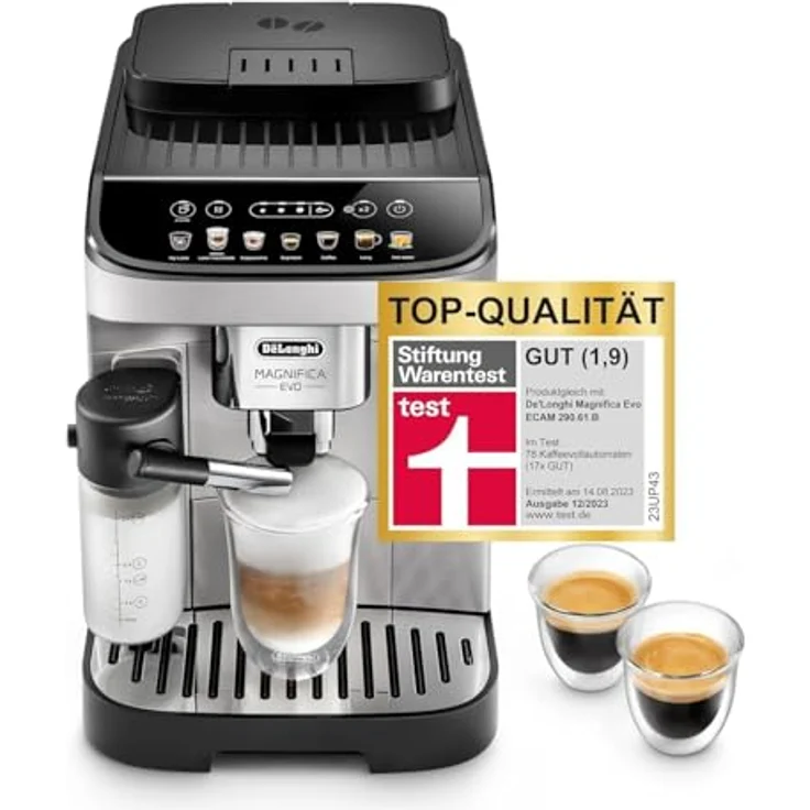 De'Longhi Magnifica Evo ECAM292.81.SB, Kaffeevollautomat mit Milchsystem, 7 Direktwahltasten, 2-Tassen-Funktion, Silber/Schwarz – Bild 1