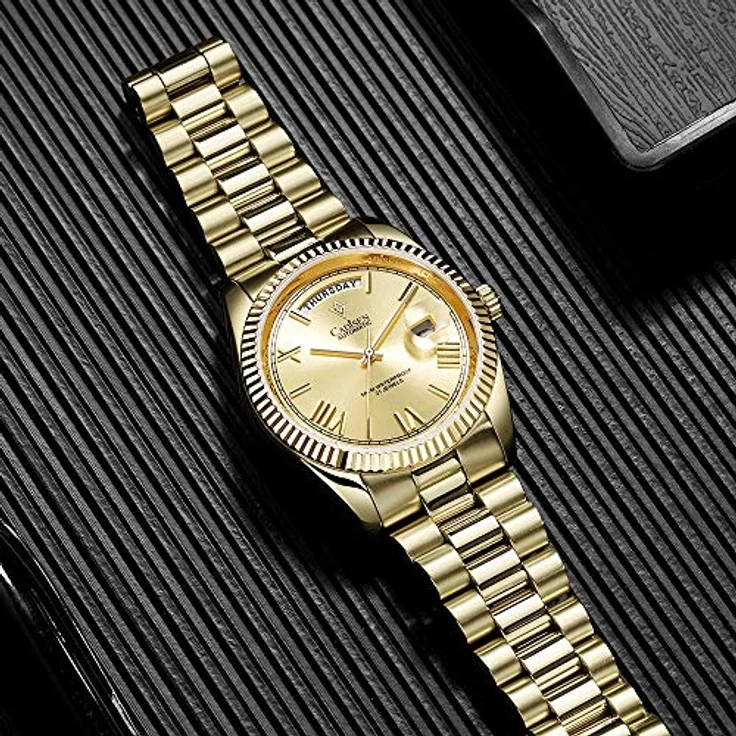 CADISEN Automatik Uhr Herren MIYOTA 8285, Mechanische Automatikuhr mit Saphirglas, Edelstahlarmband, goldfarben, wasserdicht bis 100 m – Bild 2