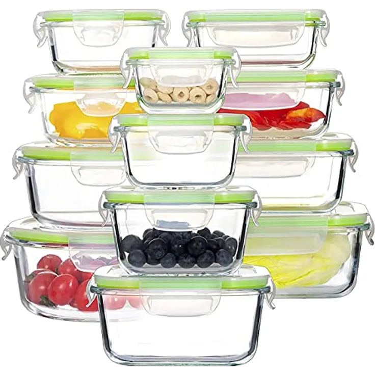 GENICOOK Vorratsdosen Set, 12 Stück aus Glas, BPA-frei, LFGB zertifiziert, stapelbar und temperaturbeständig von -40°C bis +400°C