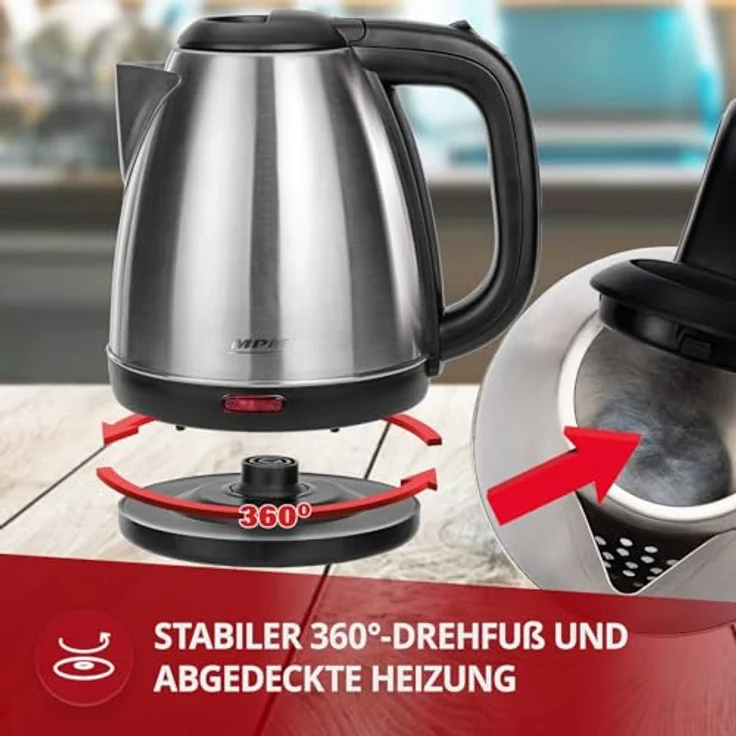 MPM MCZ-84M Elektrischer Wasserkocher, 1600 W, 1 Liter, 0 Dezibel, Edelstahl, silber – Bild 7