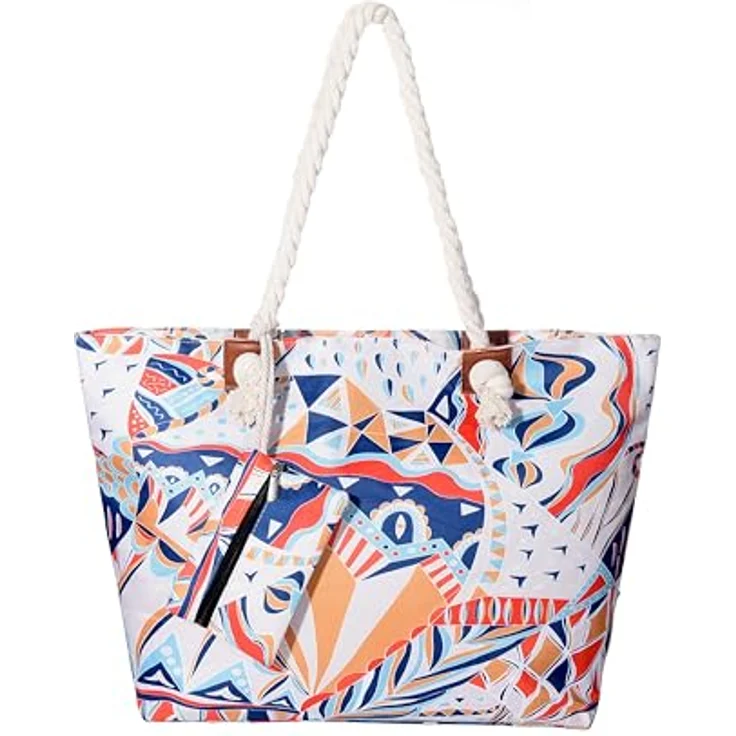 DonDon XXL Strandtasche mit Reißverschluss, praktische Shopper Tasche Damen für Strand und Meer, inklusive kleiner Tasche im gleichen Design, moderne Kunst – Bild 1