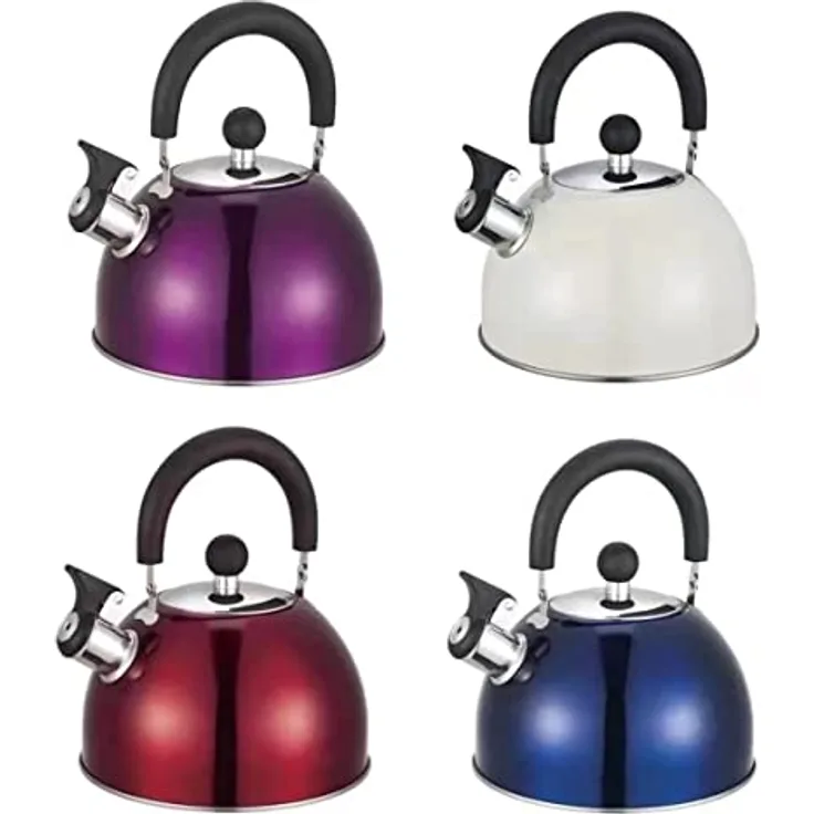 RHP Induktion Edelstahl Wasserkessel mit Pfeife (2,5L) I Pfeifkesser Flötenkessel Teekessel - für alle Herdplatten - Küche & Camping - hitzebeständig & rutschfestes Design - für Tee Kaffee (Cremeweiß)