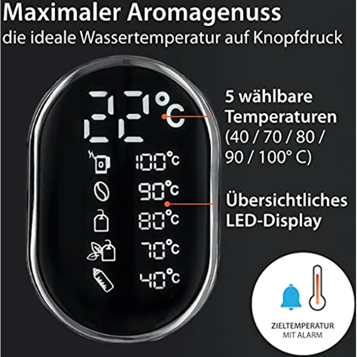 ADE Energiesparender Wasserkocher mit Temperatureinstellung 40-100°C | 1,5 l | Edelstahl | BPA-frei | schwarz matt – Bild 4