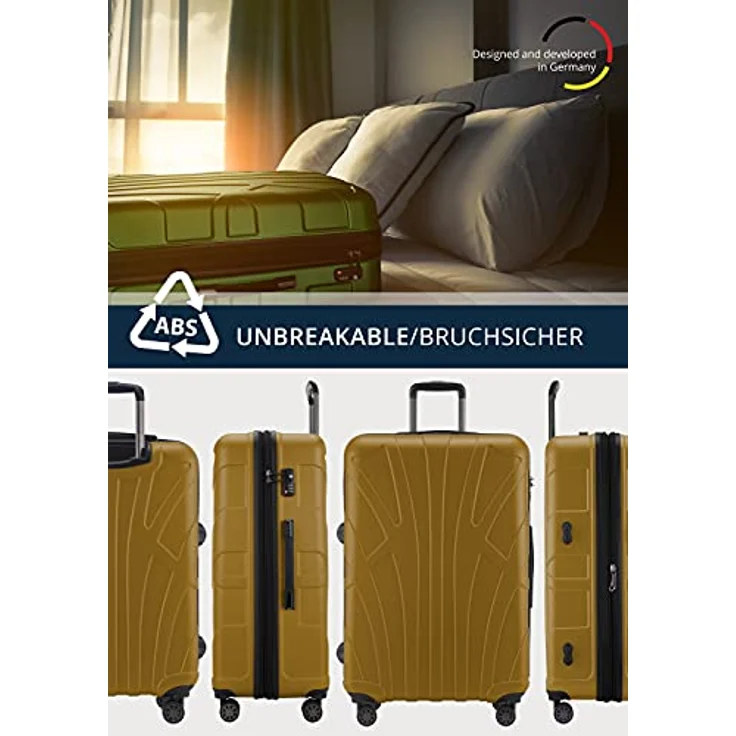 Suitline Hartschalen, Koffer Koffer Trolley Rollkoffer Reisekoffer 4 Rollen TSA 100% ABS Avocado – Bild 4