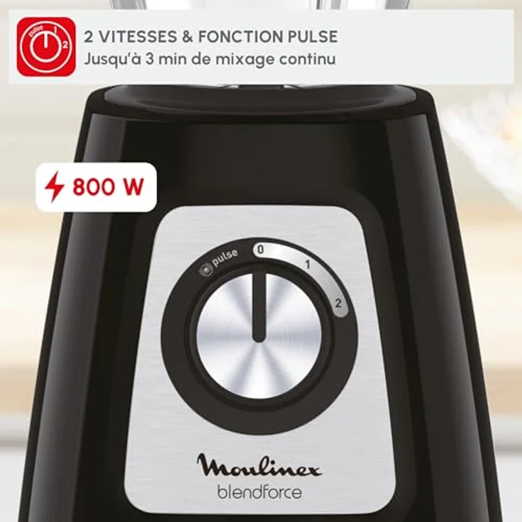 Moulinex LM430810 Blendforce Standmixer Glas 800 W Elektrisches Mixer Smoothie Eis, Crushed Obst, Gemüse, Schwarz – Bild 4