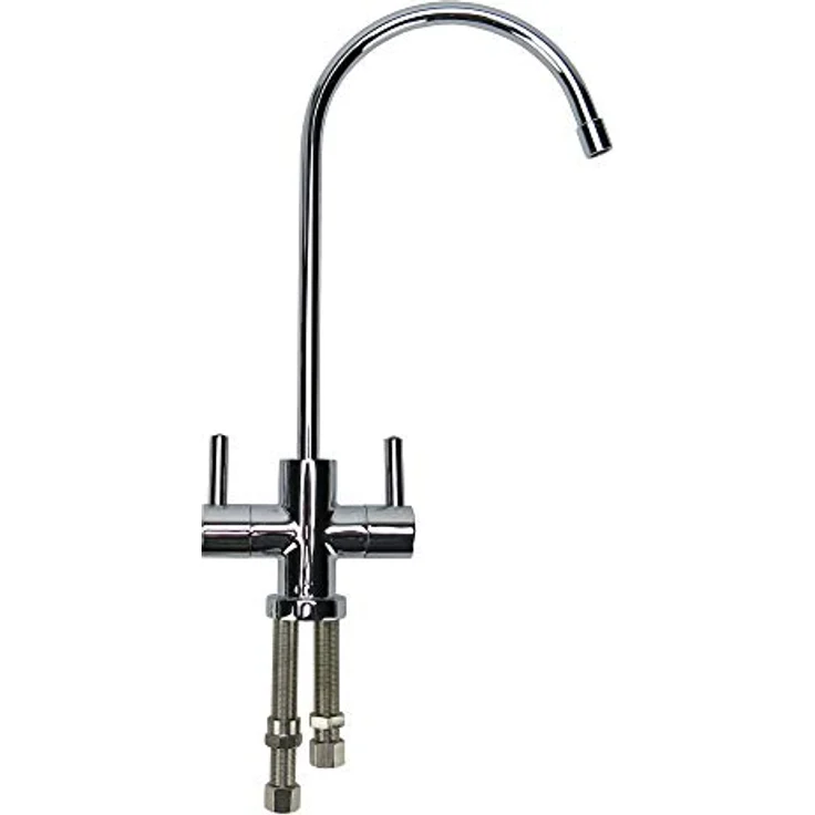 Trinkwasserladen Umkehrosmose Design Doppelwasserhahn 2-Wege-Hahn, verchromt mit Keramikventil für 1/4' Schläuche, Höhe 255 mm – Bild 1