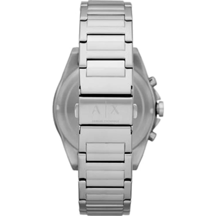 Armani Exchange Silver Tone Chronographenarmbanduhr für Männer, Quarzwerk, 44mm Gehäusegröße, Edelstahlarmband in Silberton und Dunkelgrau, wasserdicht bis 50m – Bild 3