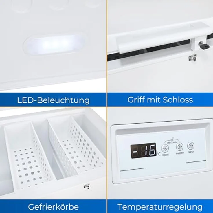 Exquisit Gefriertruhe GT265-HE-040D weiss | Tiefkühltruhe groß 254 L Volumen | 4 Sterne Gefrieren | 2 Einhängekörbe | LED-Licht – Bild 3