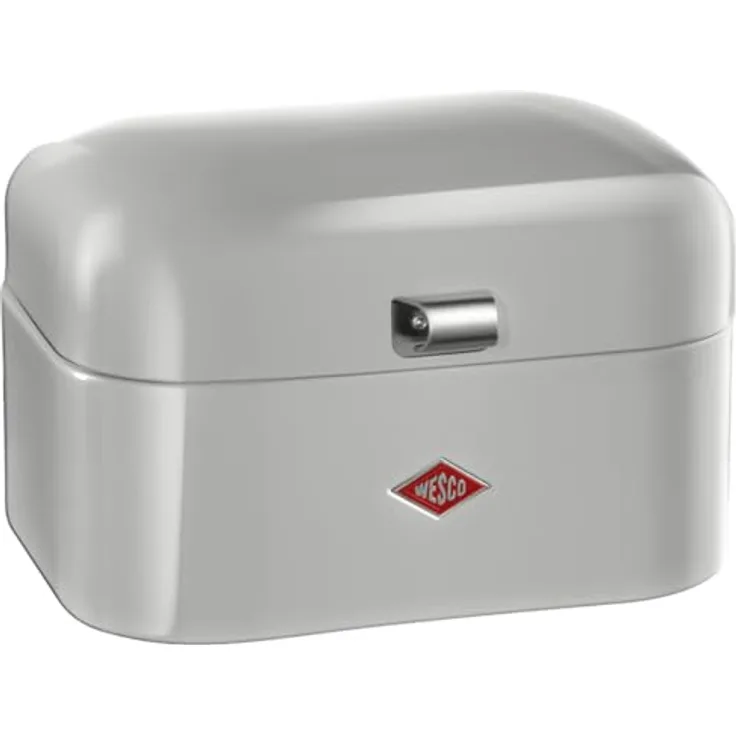 WESCO Single Grandy Brotkasten - grau, pulverbeschichtetes Stahlblech, Lüftungslöcher, stabiler Handgriff, 22 x 26,8 x 17,5 cm
