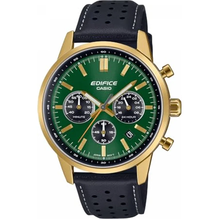 Casio Edifice Chronograph Herrenuhr Schwarz/Grün EFR-575CL-3AEF, Quarz, Kalender, schwarzes Lederband – Bild 1