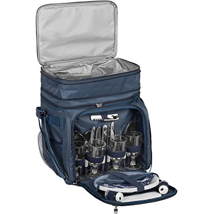 Anndora Picknicktasche Kühltasche inkl. Zubehör 4 Personen 29 Teile, navy, blau weiß – Bild 6