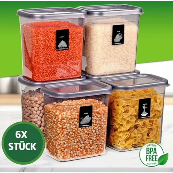 Jungengel Vorratsdosen Set 6-teilig, jeweils 2 Liter, BPA-frei, stapelbar, luftdicht und mikrowellengeeignet, transparent mit Deckel – Bild 3