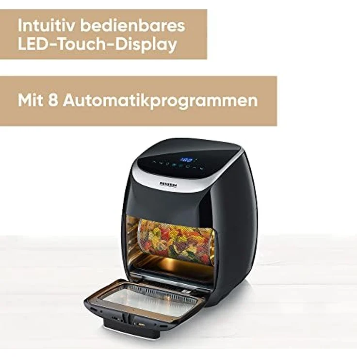 SEVERIN Multi Heißluftfritteuse mit 11 Liter Fassungsvermögen, Heißluft Fryer mit umfangreichem Zubehör, Fritteuse ohne Fett mit 8 Automatikprogrammen, 2000 W, schwarz/silber, FR 2446 – Bild 2