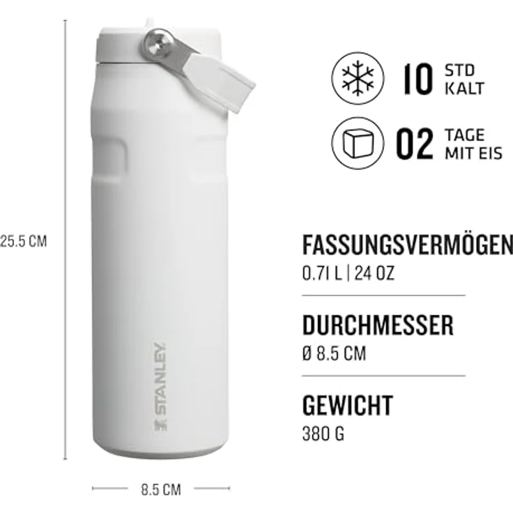 Stanley Flip Straw 2.0, Trinkflasche mit Strohhalm 1.06L, Thermobecher kühlt 17 Stunden, 4 Tage eisgekühlt, BPA-frei, auslaufsicher, spülmaschinenfest, Frost – Bild 2