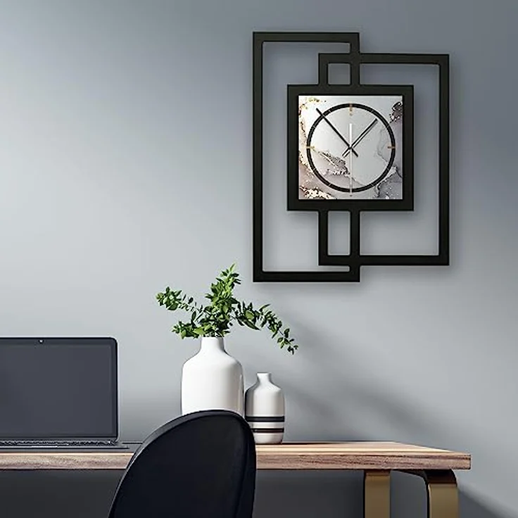Kreative Feder Designer-Wanduhr „Abstract Water“ in modernem Metallic-Look ohne Tickgeräusche (Funk/Quarz) (Funkuhrwerk) – Bild 5
