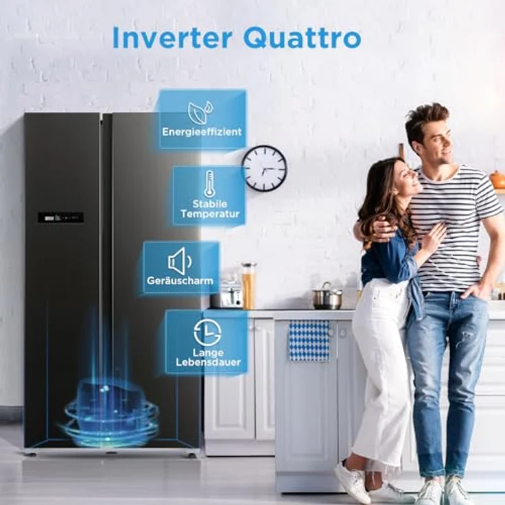 Midea MDRS791MIC28 Side-by-Side Kühl-/Gefrierkombination/No Frost/WiFi-Steuerung/Inverter Compressor/176,5 cm hoch/379 L Kühlen/219 L Gefrieren/Doppelte Steuerung/SuperCool/37dB, Jazz Schwarz – Bild 3