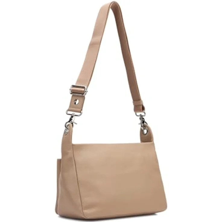 Mandarina Duck Mellow Leather Crossover Bag, Umhängetasche aus 100% Kalbsleder, Beige, 29 cm x 20 cm x 13 cm, verstellbarer Schulterriemen – Bild 2