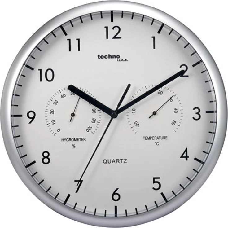 Technoline, WT 650 Wanduhr mit Thermometer und Feuchtigkeitsmesser, Ø 26cm, silber, x – Bild 2