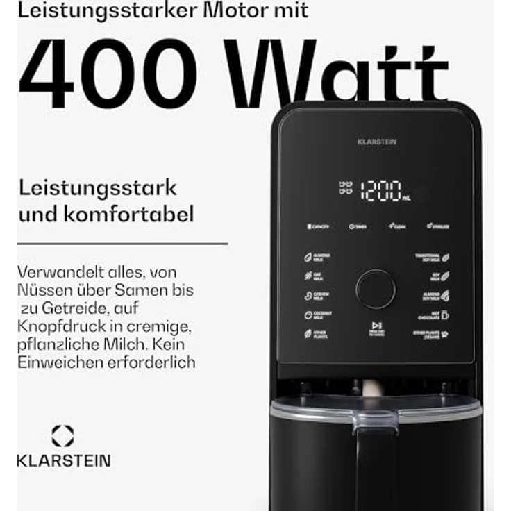 Klarstein Marcia Touch Nussdrink- und Haferdrinkmaschine, 1200W, 12 Programme, Selbstreinigung, 1,2L Edelstahl, LCD-Touch – Bild 2
