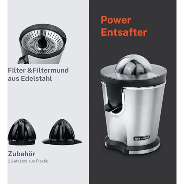 MUSE MS-10 CP Power Juicer, Fruchtsaftpresse aus Edelstahl, Schwarz und Chrom, 160W leistungsstarker Entsafter mit Edelstahlfilter – Bild 4