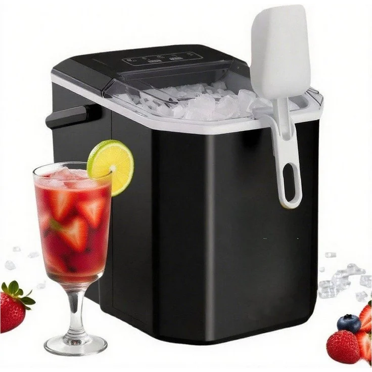 Silonn Eiswürfelmaschine - 9 Würfel in 6 Min, 12 kg/Tag, 2 Eisgrößen, Tragbar, Selbstreinigend, ≤ 35 dB - Für Haushalt, Camping & Party