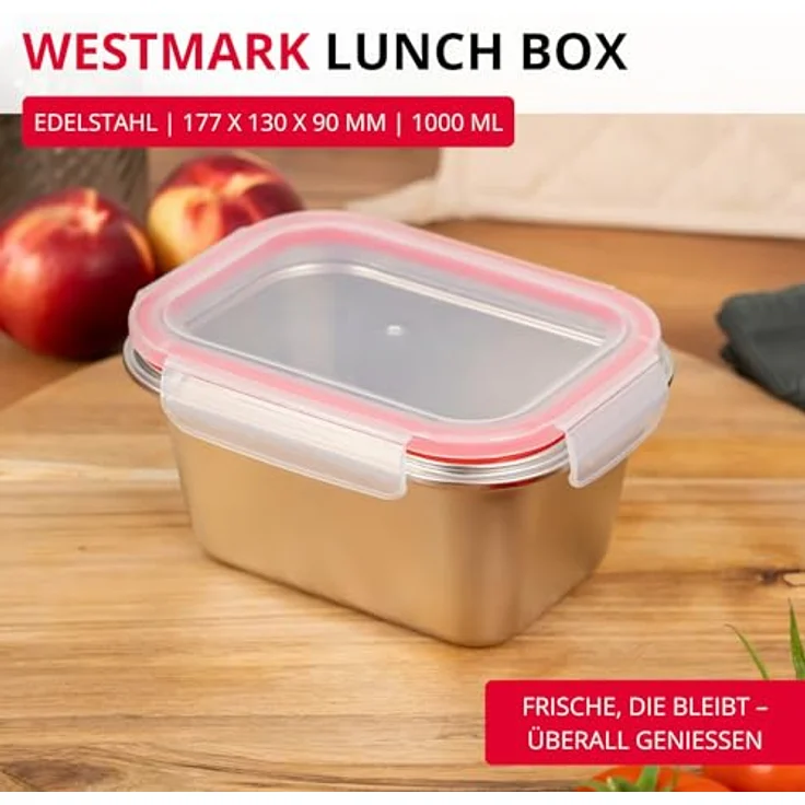 Westmark Edelstahl Lunchbox, Auslaufsichere Bento Box, Mikrowellen- & Ofenfest, BPA-frei, 1000 ml, Silber – Bild 2