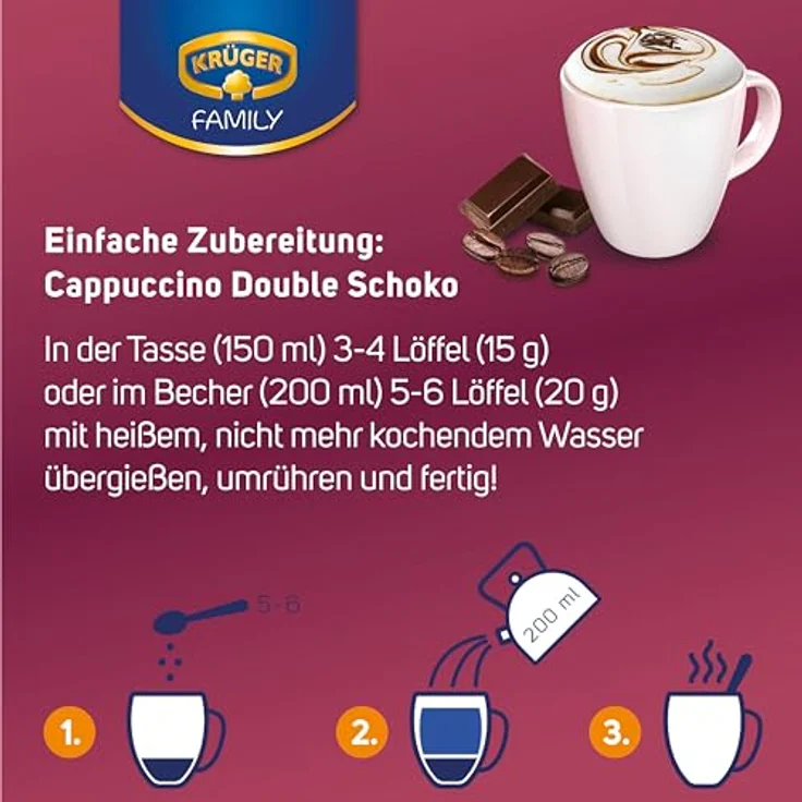 Krüger Cappuccino Double Choco 500g mit Schoko-Splittern 1er Pack – Bild 3